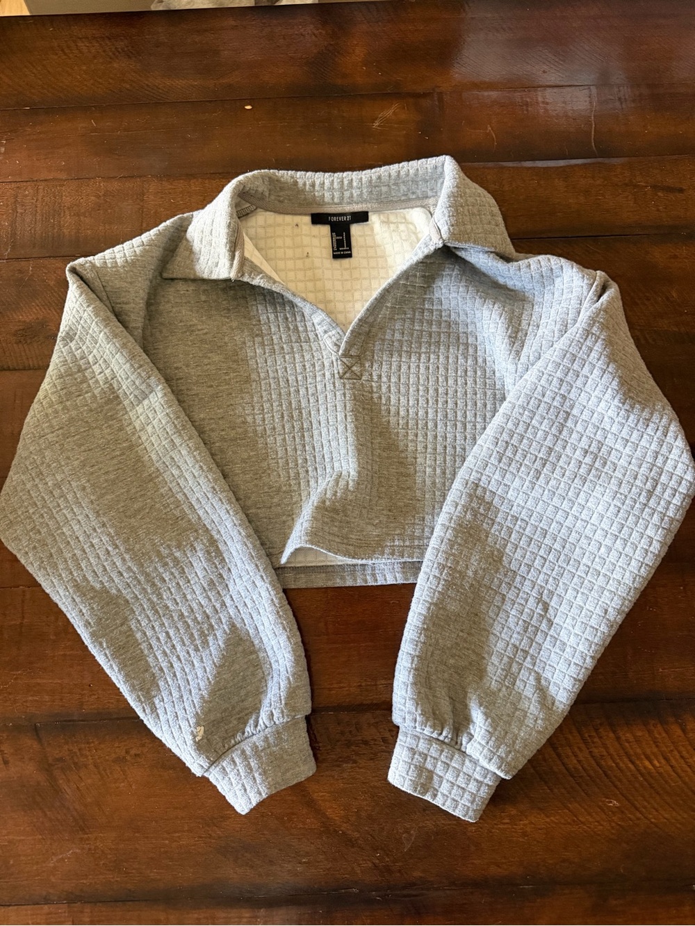 Forever 21 Light Gray Quilted Cropped Pullover Sweater and Sweats